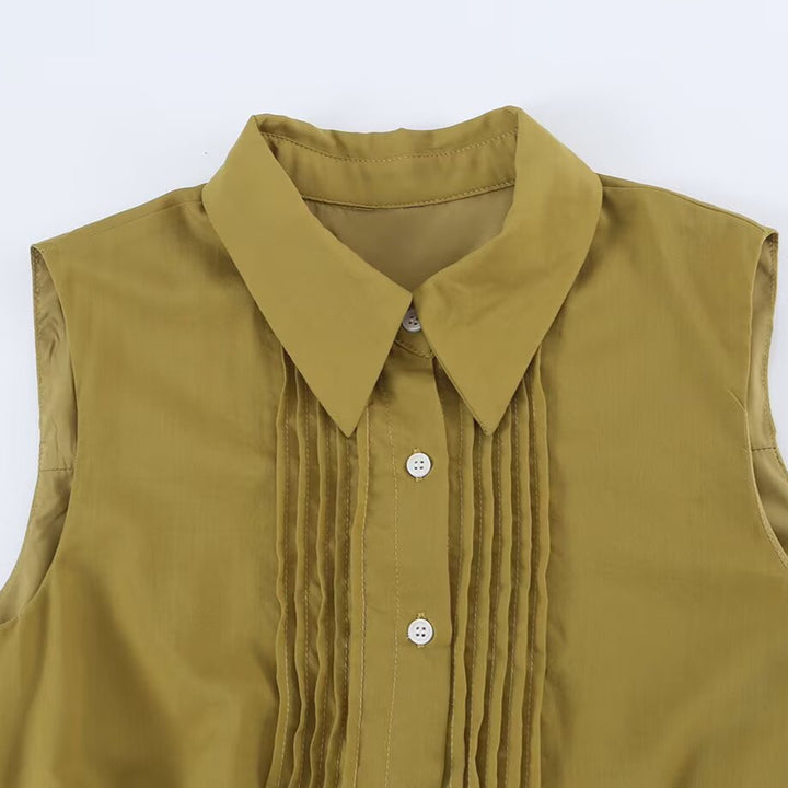 Women's sleeveless shirt dress with pleats, button placket and belt Amarae