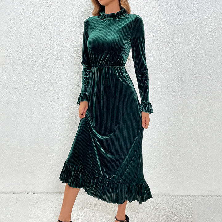 Robe enveloppante à manches longues pour femme en velours luxueux avec détails en volants Chic & Stil