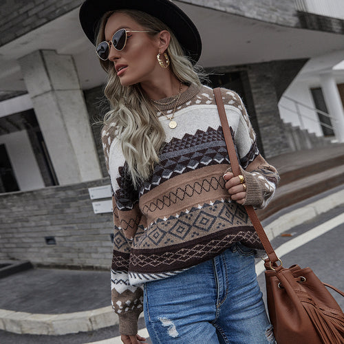 Women's chunky knit sweater with geometric pattern Amarae