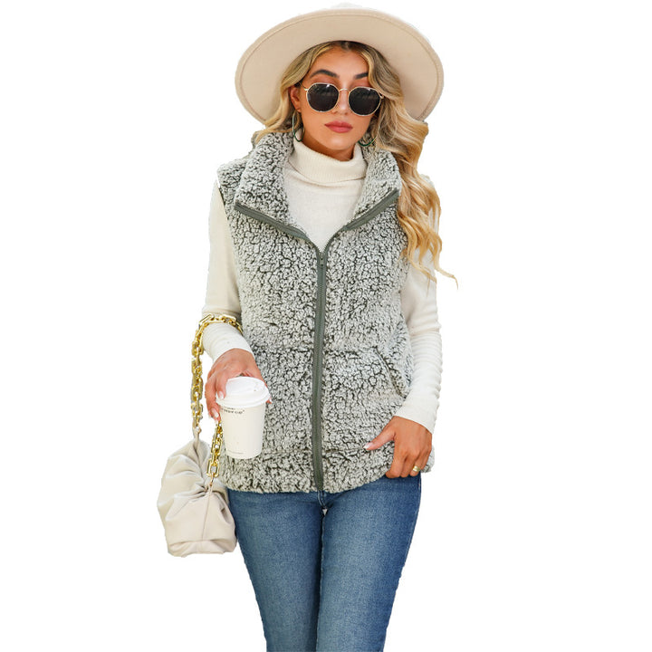 Ladies Soft Fleece Sweater with High Collar and Practical Pockets Lune London