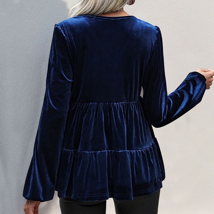 Velvet blouse for women with V-neck and voluminous sleeves Lune London