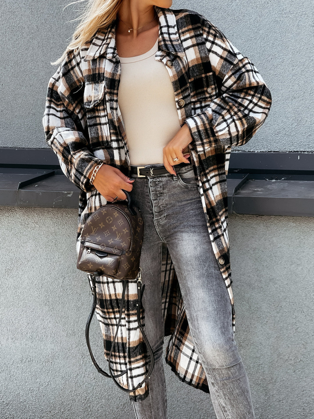 Checked shirt coat for women in soft cotton blend Lune London