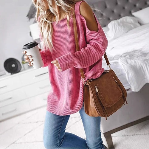 Pull-over tricot off-shoulder pour femmes avec matériau doux et coupe décontractée Amarae