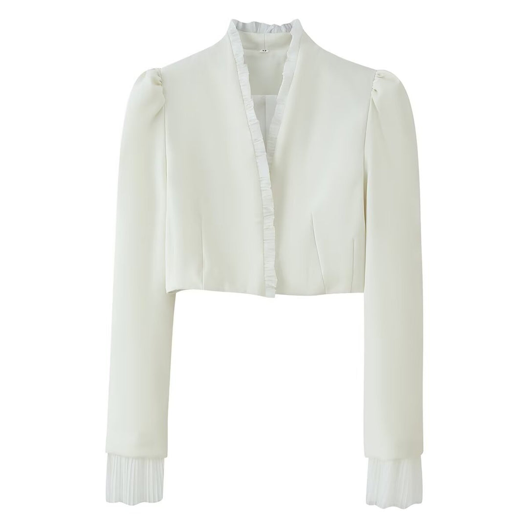 Women's Short Bolero Jacket with Ruffled Hem and Pleated Cuffs Amarae