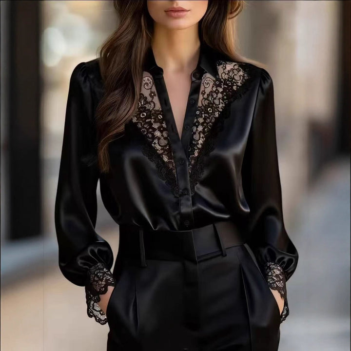 Ladies elegant blouse with romantic lace accents Lune London