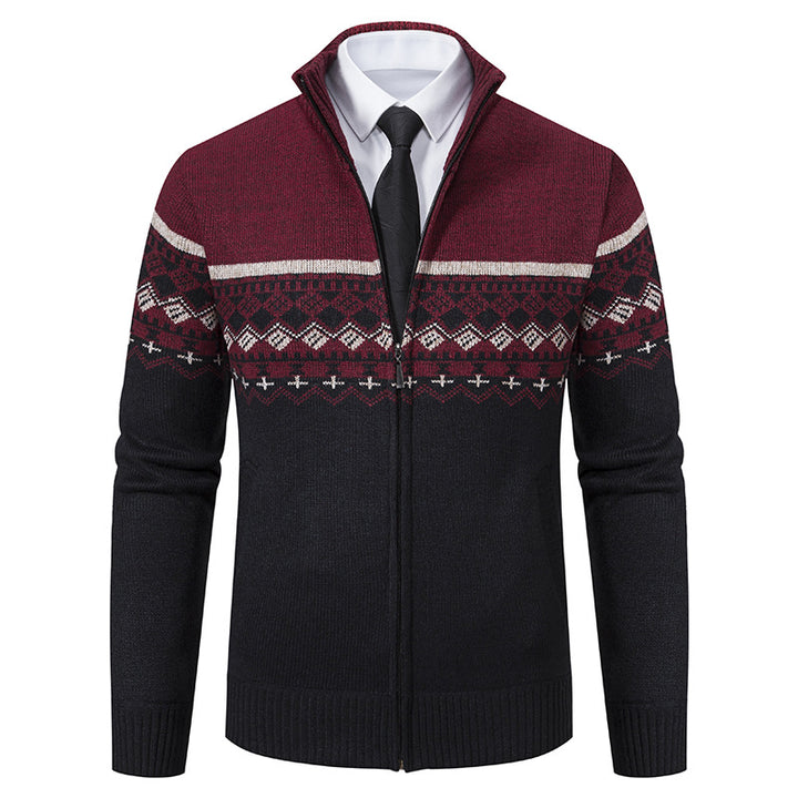 Men's knit jacket with high collar and Norwegian pattern Lune London