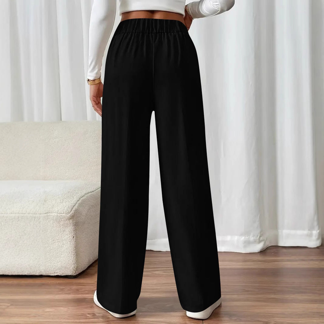 Ladies Elegant Wide Leg Pants with Decorative Button Details Lune London