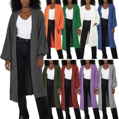 Ladies long cardigan with relaxed oversized fit and voluminous sleeves Amarae