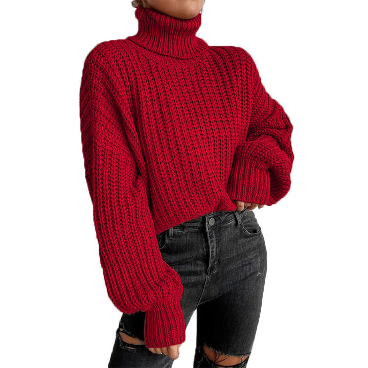 Thick knitted sweater for women with high collar and dropped shoulders Lune London