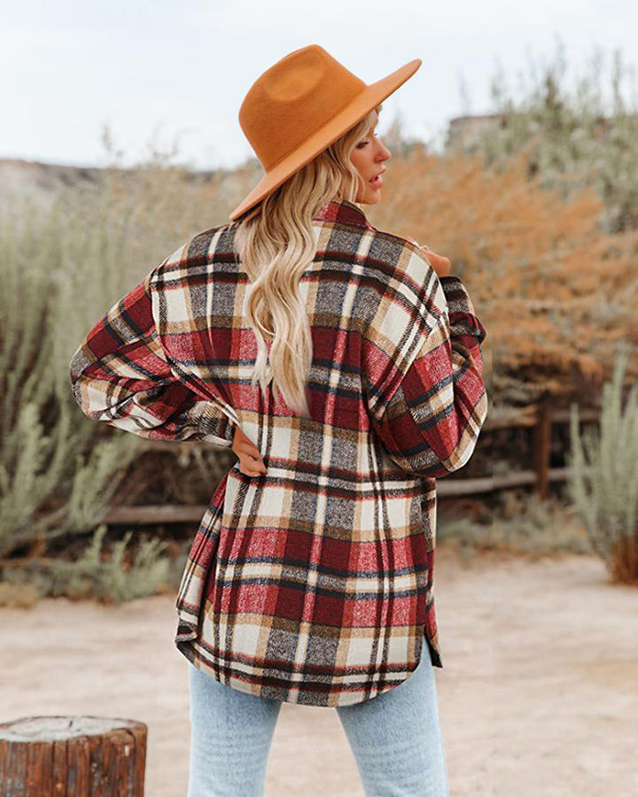 Plus size - cotton checkered jacket for women with a casual chic design