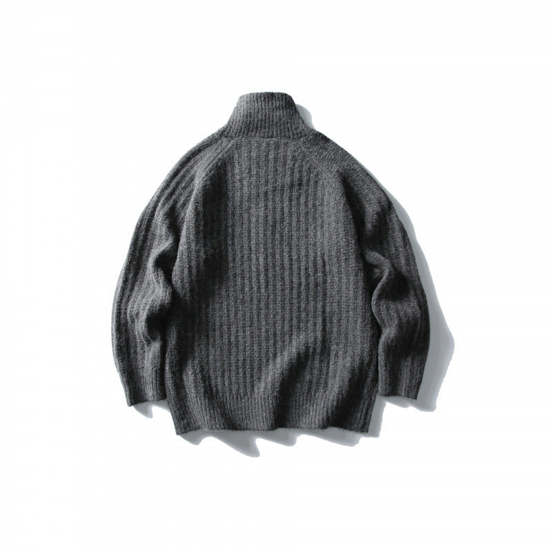 Unisex Oversize Ribbed Half-Zip Sweater with Stand-Up Collar Amarae