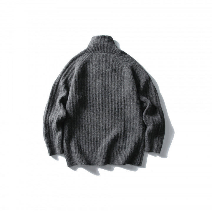 Unisex Oversize Ribbed Half-Zip Sweater with Stand-Up Collar Amarae