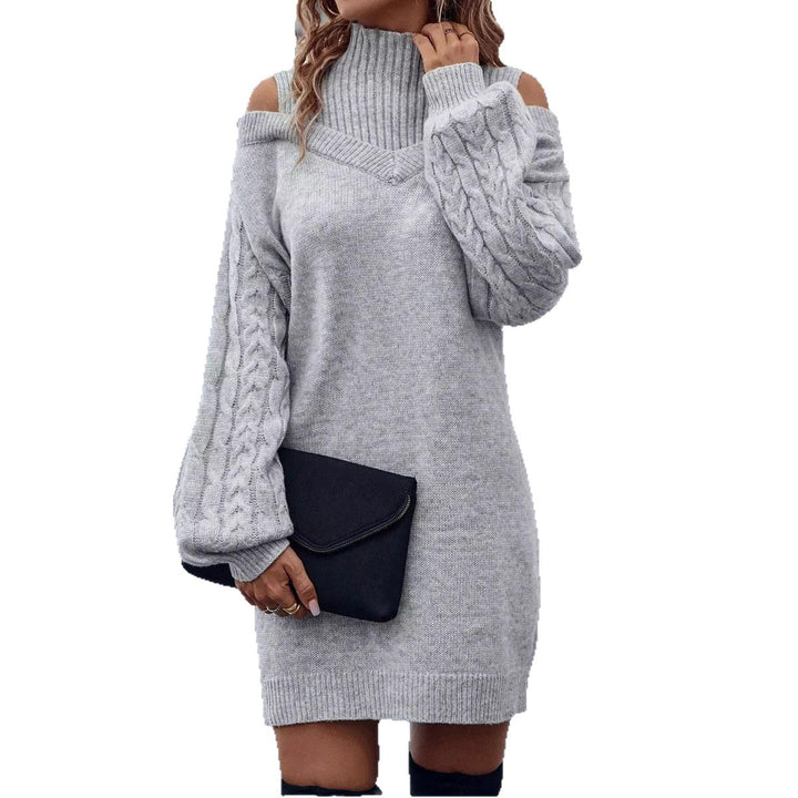 Robe tricotée pour femme avec un design asymétrique à épaules dénudées et des manches volumineuses Chic & Stil