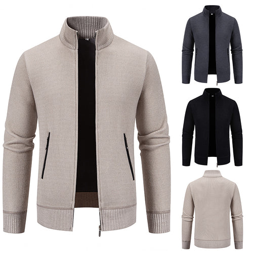 Knitted jacket for men with high collar and modern zippered pockets Amarae