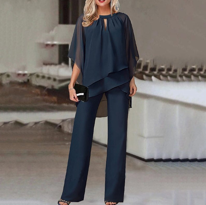 Ladies Elegant Chic Cape Jumpsuit Set