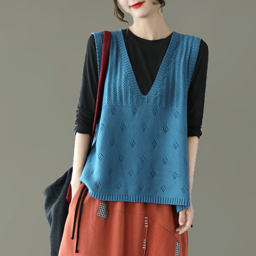 Knitted vest for women with V-neck and airy lace pattern Amarae