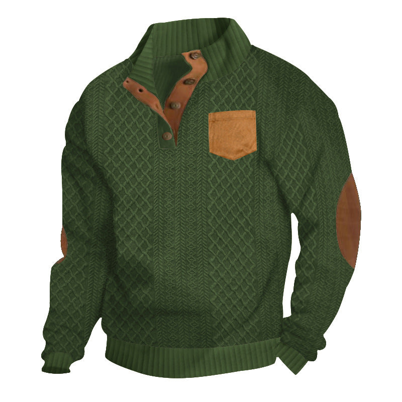 Knitted sweater for men with high collar and button placket Lune London