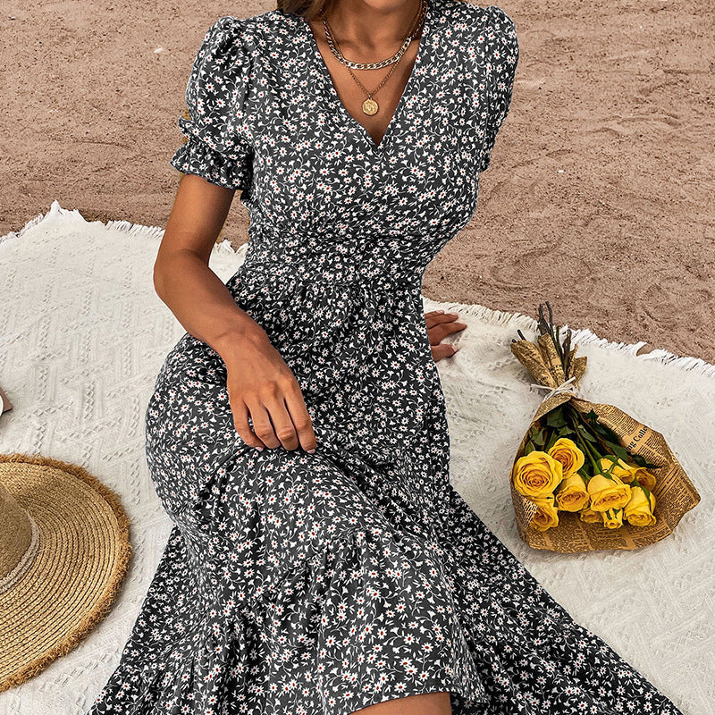 Floral wrap dress for women with ruffles Lune London