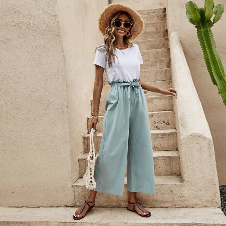 Ladies Elegant Culotte Pants with Chic Elastic Waist