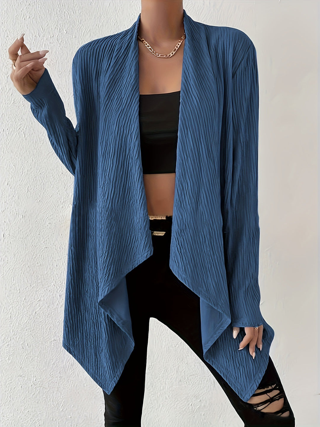 Ladies Long Sleeve Cardigan with Textured Design and Open Cut Lune London