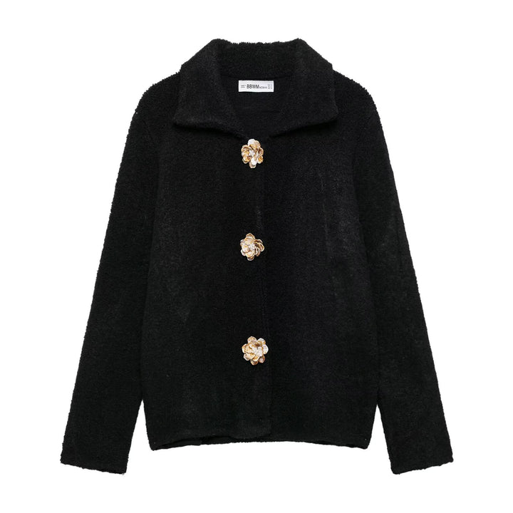 Ladies plush coat with decorative buttons Lune London
