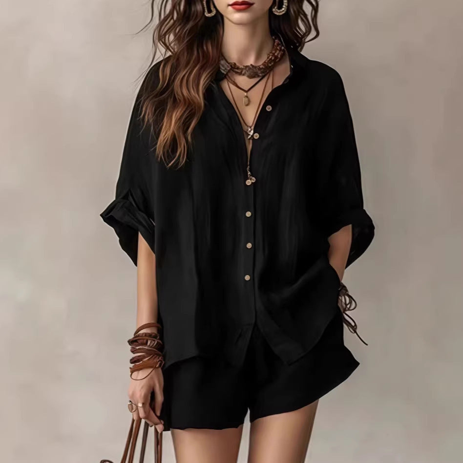 Women Casual Linen Set with Button Placket and Practical Pockets Lune London