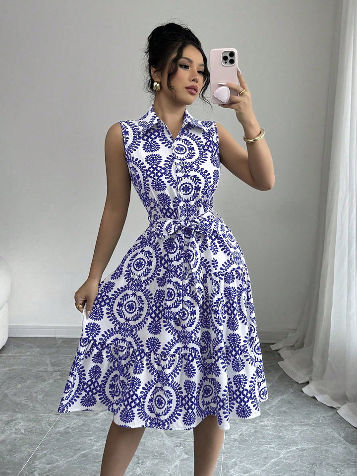 A-line sleeveless dress for women with chic and stylish waist belt