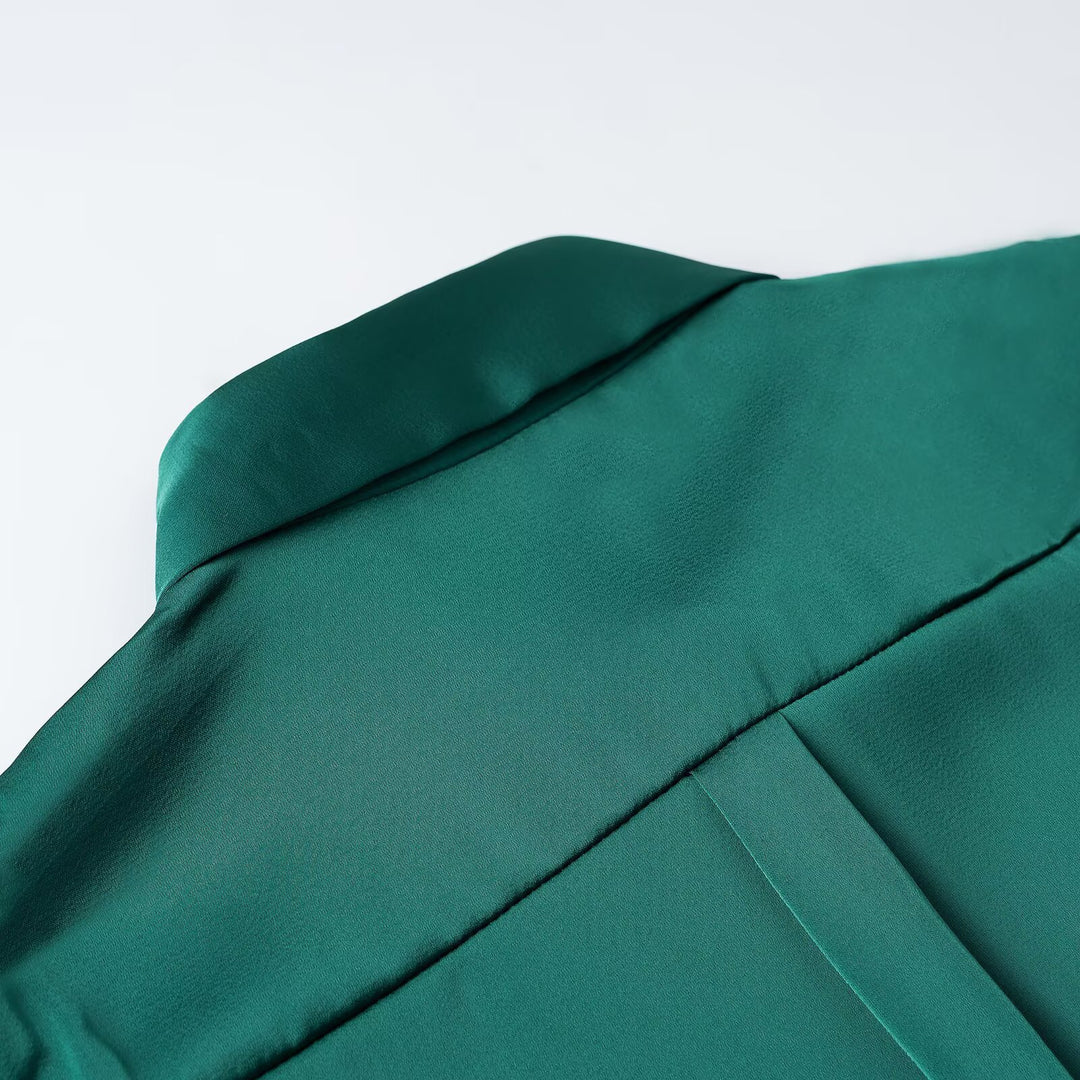 Ladies silk-like blouse with full button closure and wide collar Amarae