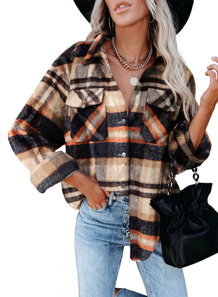 Plaid oversized women's jacket with snap button closure Lune London