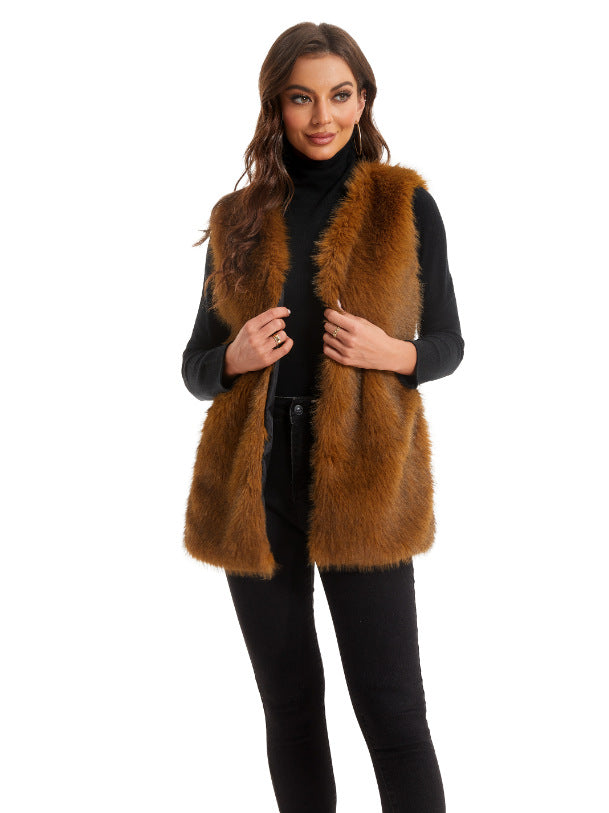 Ladies Soft Synthetic Fur Gilet with Open Design and Side Pockets Lune London