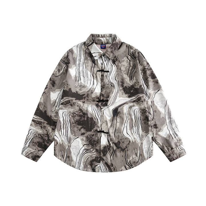 Unisex Boxy Overshirt Jacket with Marble Print and Traditional Toggle Closure Look Amarae