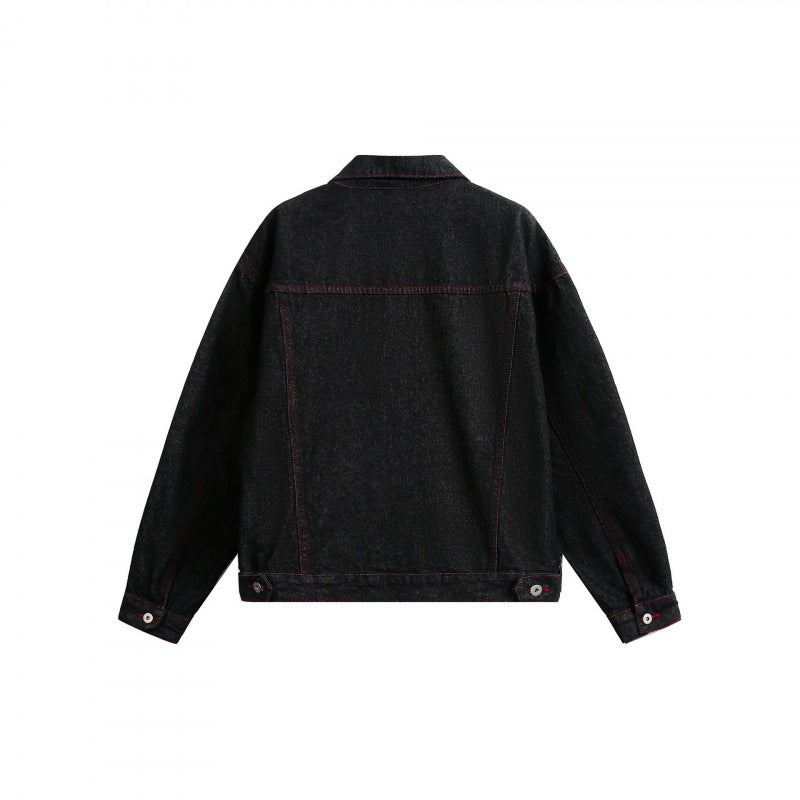 Unisex Boxy Denim Jacket with contrasting decorative stitching and flap pockets Amarae