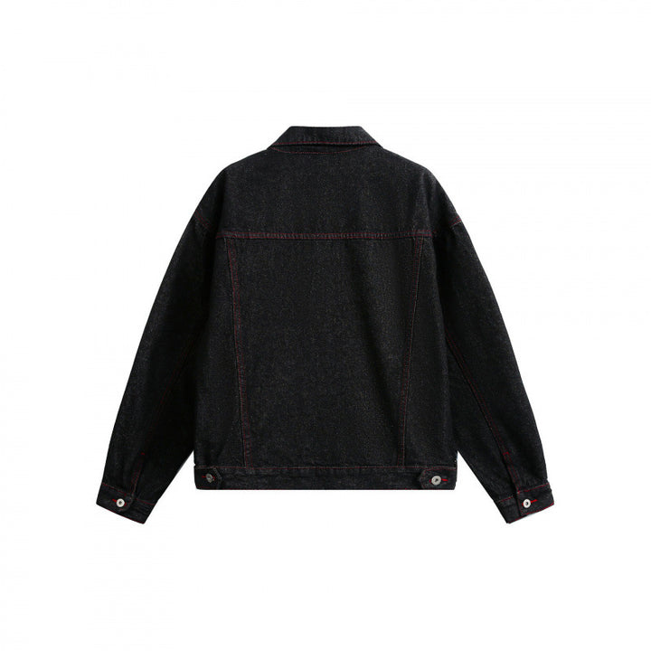 Unisex Boxy Denim Jacket with contrasting decorative stitching and flap pockets Amarae