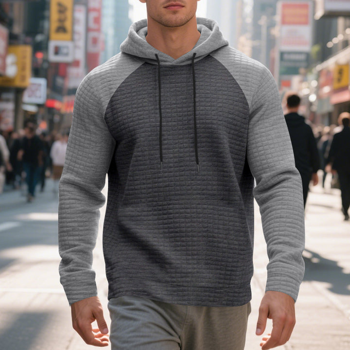 Men's textured fabric hooded sweatshirt with contrasting color sleeves Lune London