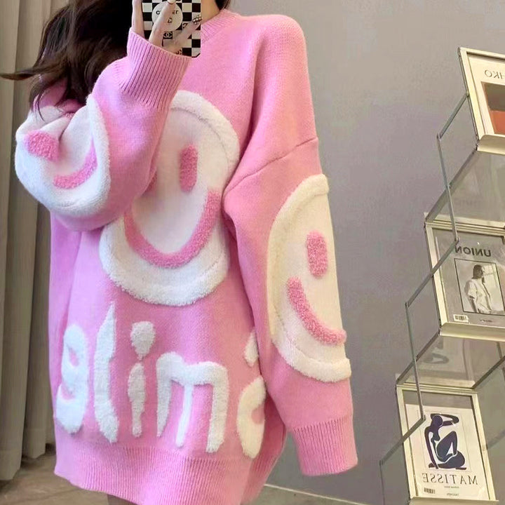 Pull en maille décontracté pour femmes avec motif smiley Chic & Stil
