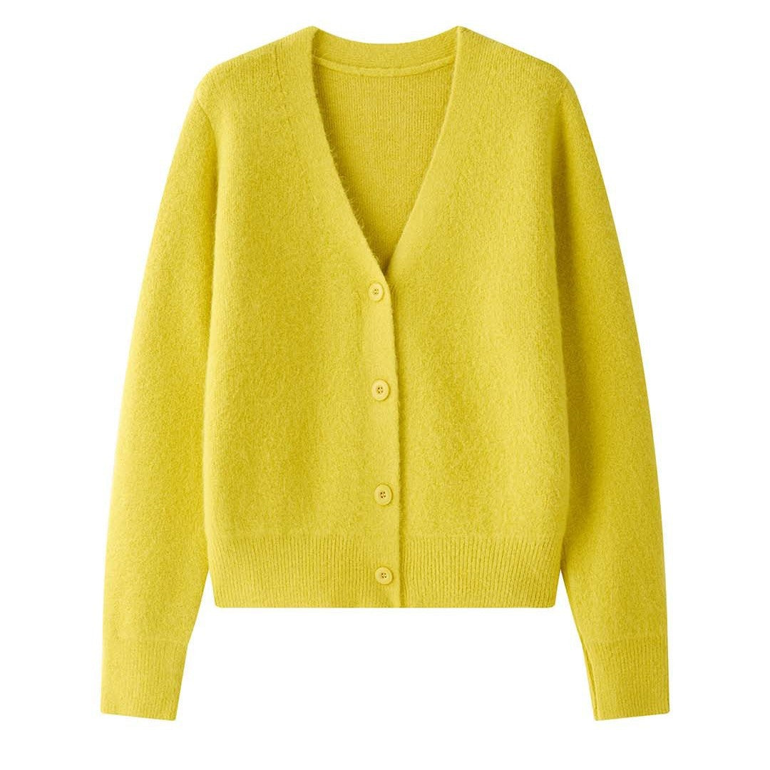 Women's Cozy Mohair-Look Button Cardigan with V-Neck and Short Hem Amarae