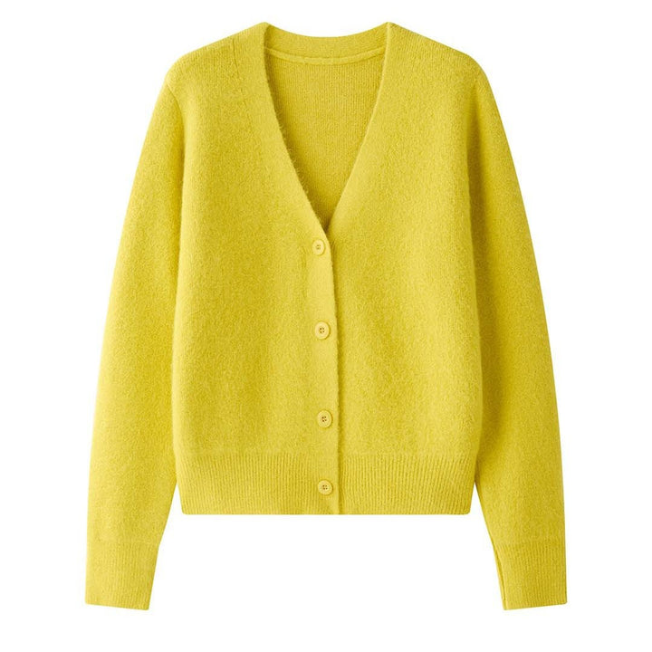 Women's Cozy Mohair-Look Button Cardigan with V-Neck and Short Hem Amarae