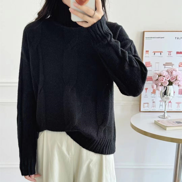 Pull en laine pour femmes avec col haut et motif en cable Chic & Stil