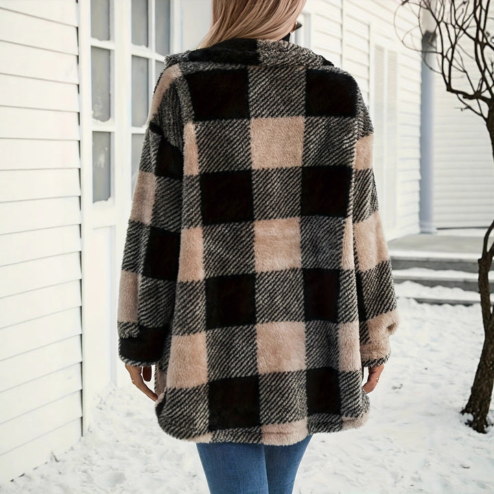 Soft overshirt jacket for women with plaid pattern and soft polyester faux fur Lune London