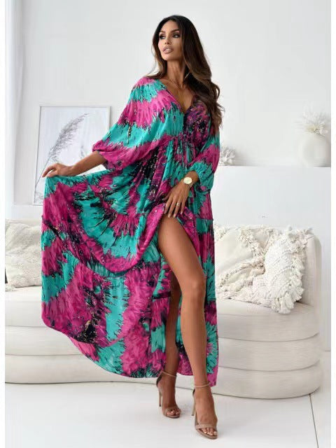 Bohemian maxi dress for women with high slit Lune London