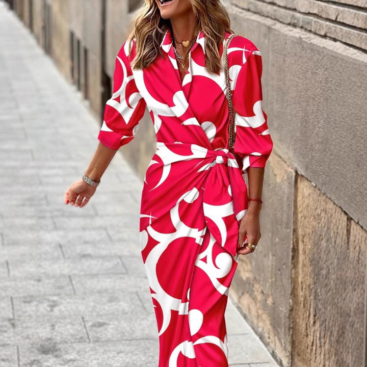 Elegant printed midi dress for women with bow detail Lune London