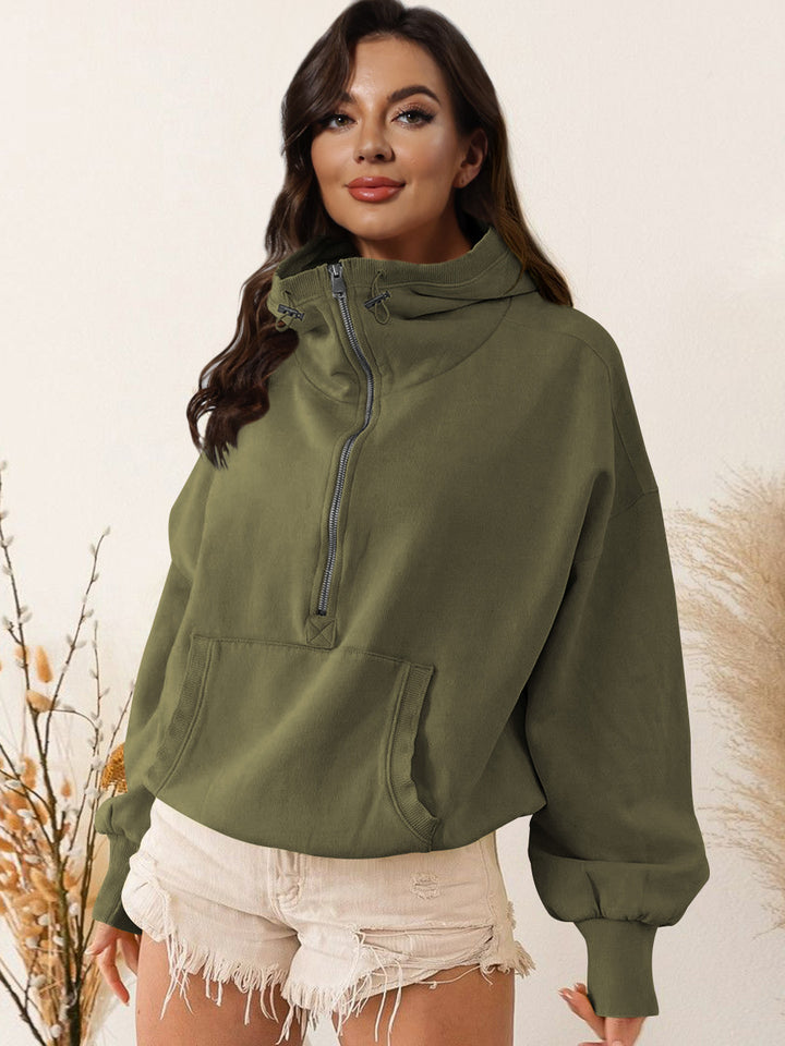 Ladies Urban Hoodie with half-zip and practical kangaroo pocket Lune London