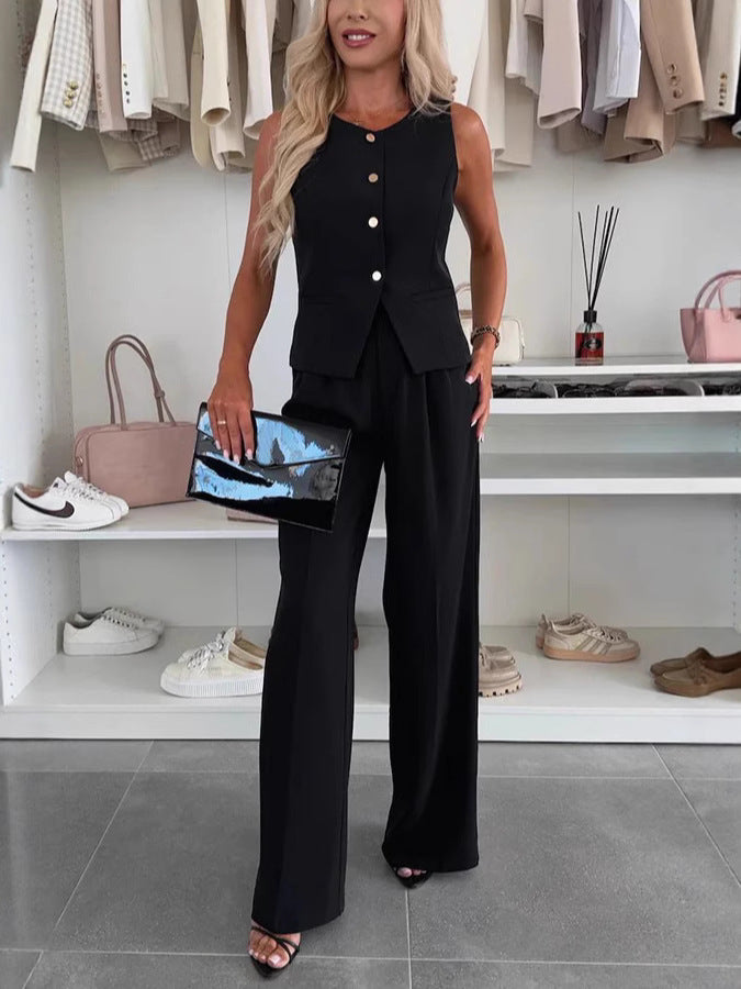 Elegant ladies' suit vest with wide-leg pants Lune London