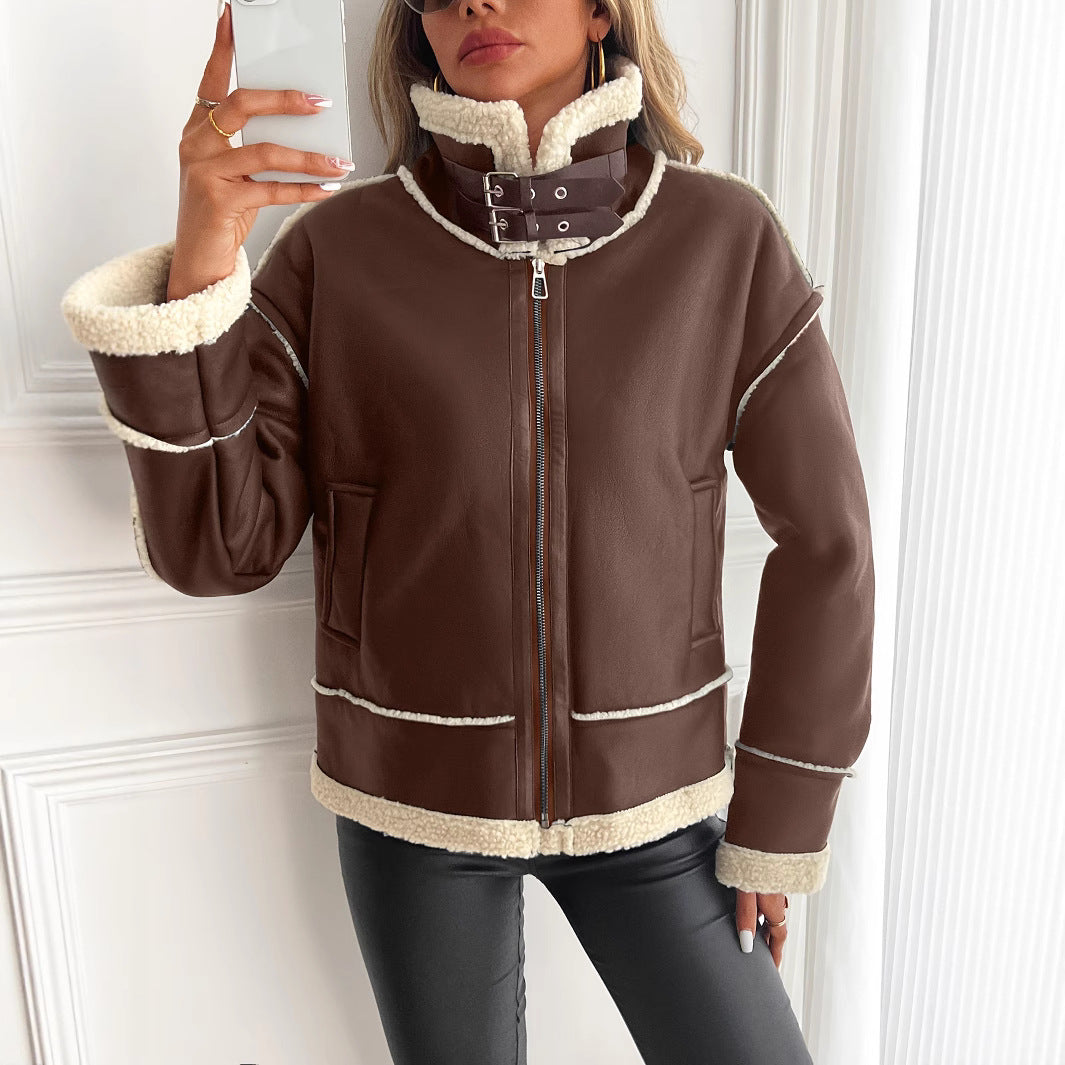 Trendy faux leather jacket for women with cozy teddy lining Lune London