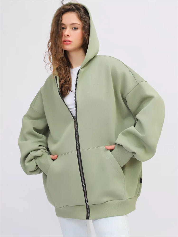 Lady Oversized Hooded Jacket with Full-Zip and Extremely Comfortable Chic Cut and Style