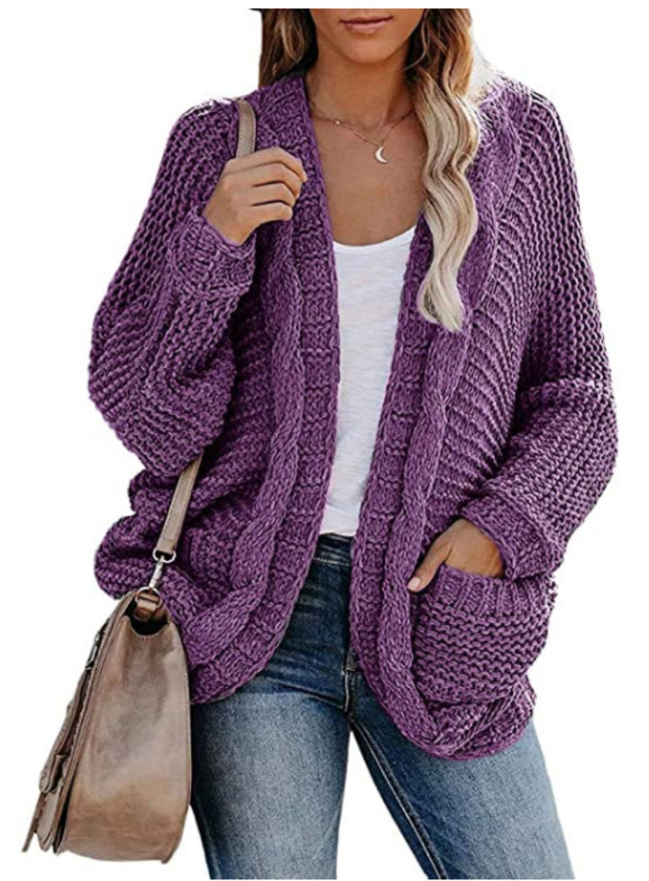 Thick knitted jacket for women with casual contours and large pockets Lune London