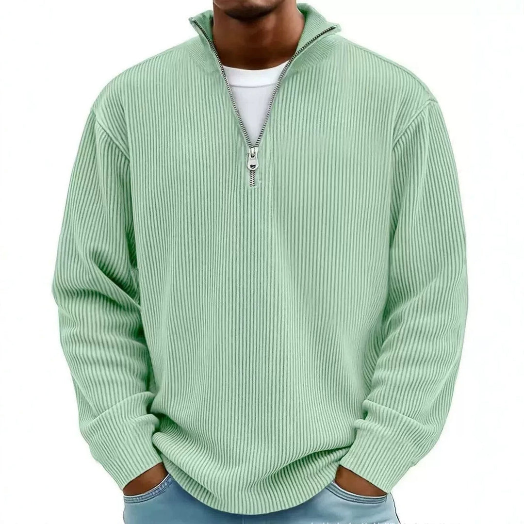 Men's ribbed knit pullover with half-zip and stand-up collar Amarae