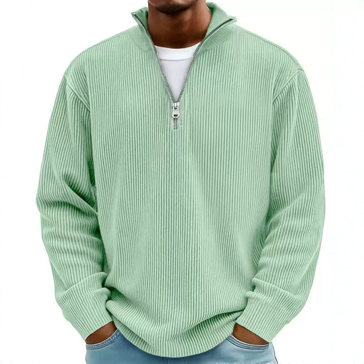 Men's ribbed knit pullover with half-zip and stand-up collar Amarae