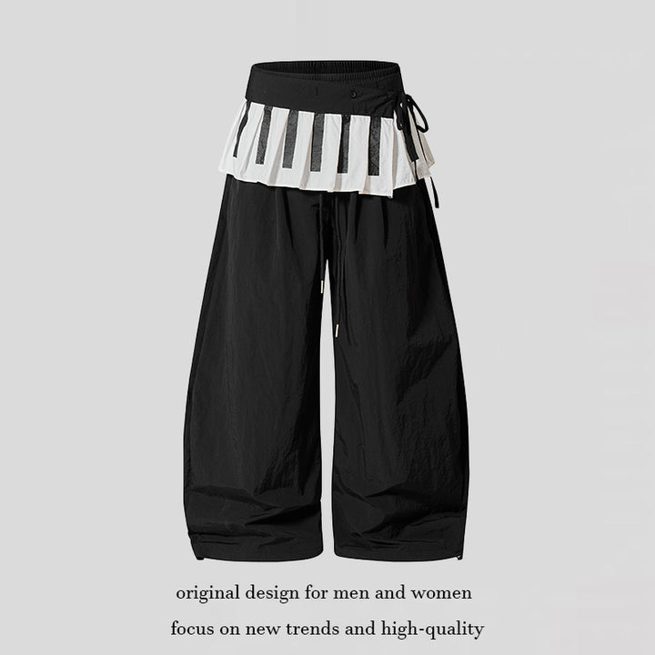 Women's Wide Culotte Pants with Ruffle Waistband, Drawstring and Balloon Leg Amarae