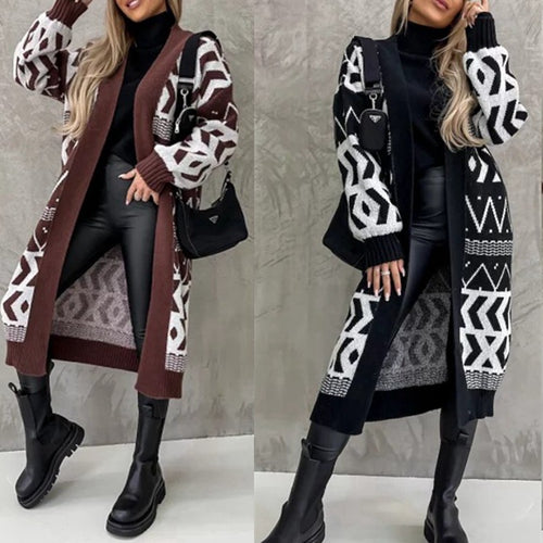 Women's knitted coat with graphic pattern and open front Amarae